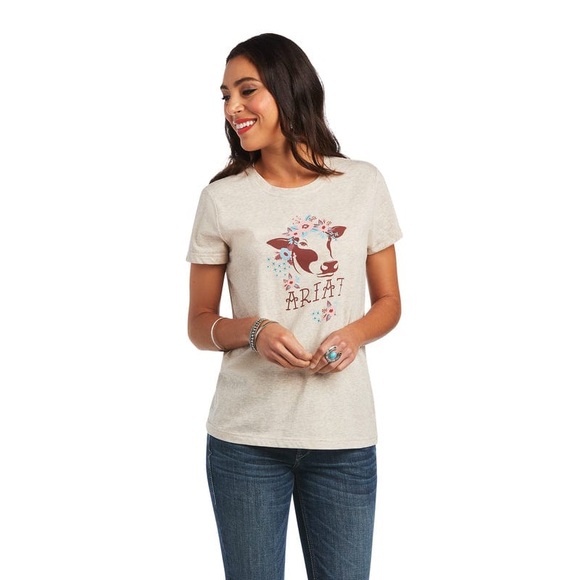 Ariat Tops - Ariat Womens Medium Real Moo Tee Shirt Short Sleeve Western Cowgirl Rodeo Beige